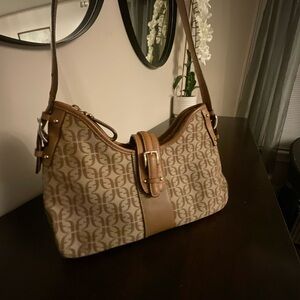 Fossil Tan and Brown Monogram Shoulder Bag